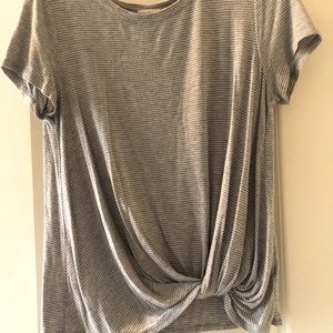 GREY AND WHITE STRIPED CRISS CROSS SHIRT